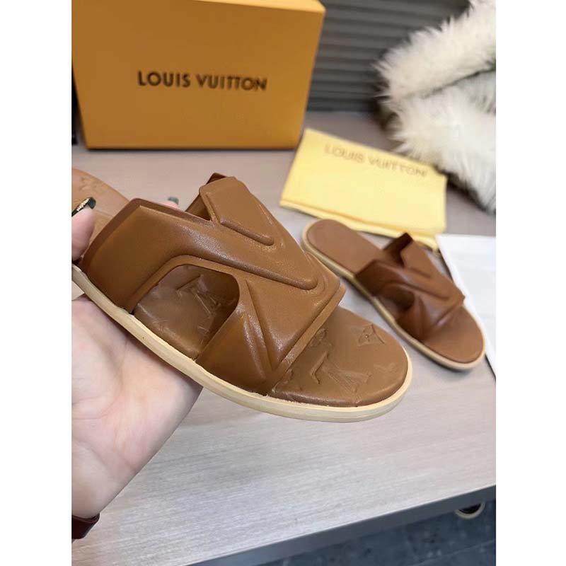 Louis Vuitton LV Unisex Oasis Mule Moka Brown Grained Calf Leather Rubber Signature