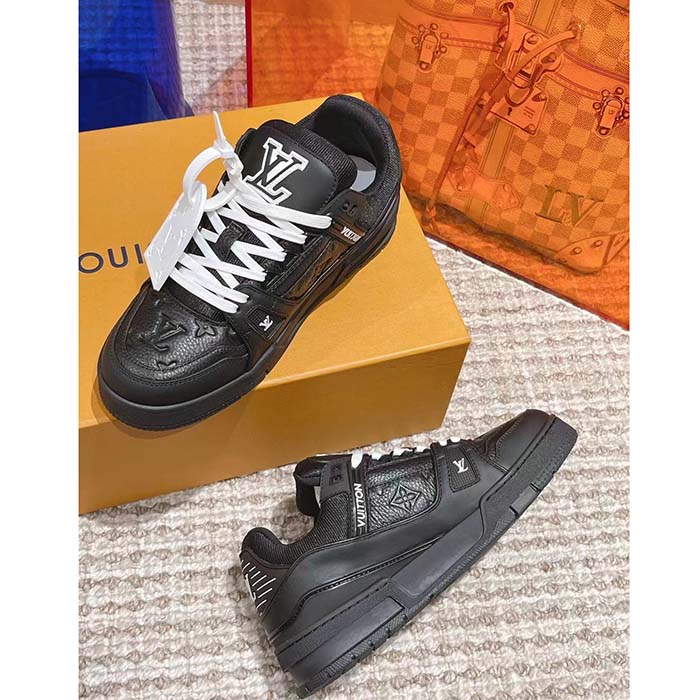 Louis Vuitton Unisex LV Trainer Sneaker Black Monogram-Embossed Grained Calf Leather