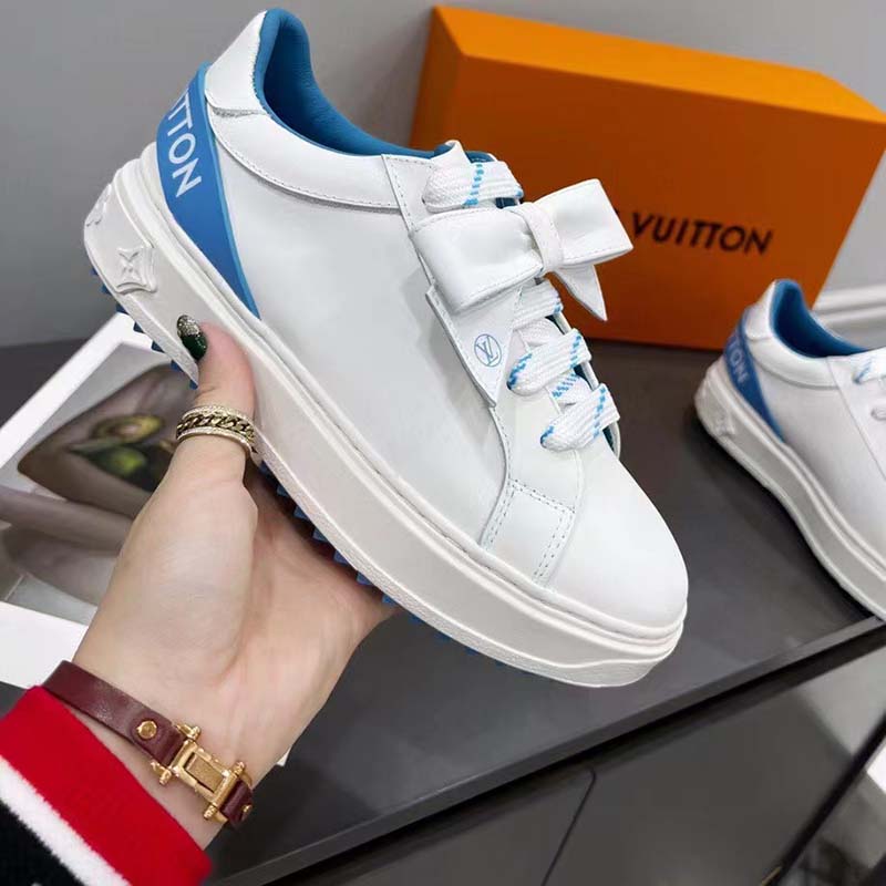 Louis Vuitton Unisex LV Shoes Time Out Sneaker Light Blue Calf Leather Rubber Outsole