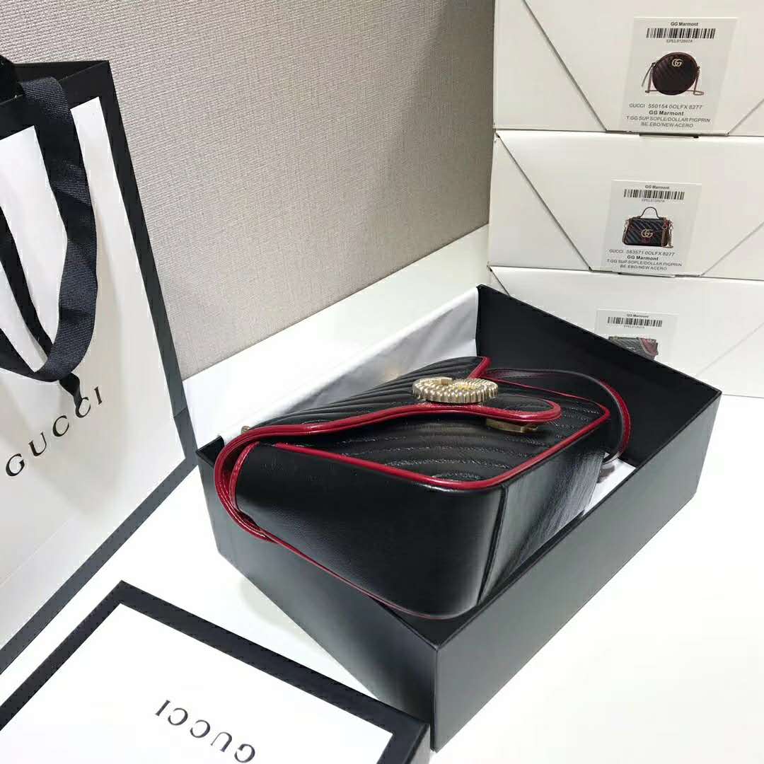 Gucci GG Women GG Marmont Small Shoulder Bag Black Leather