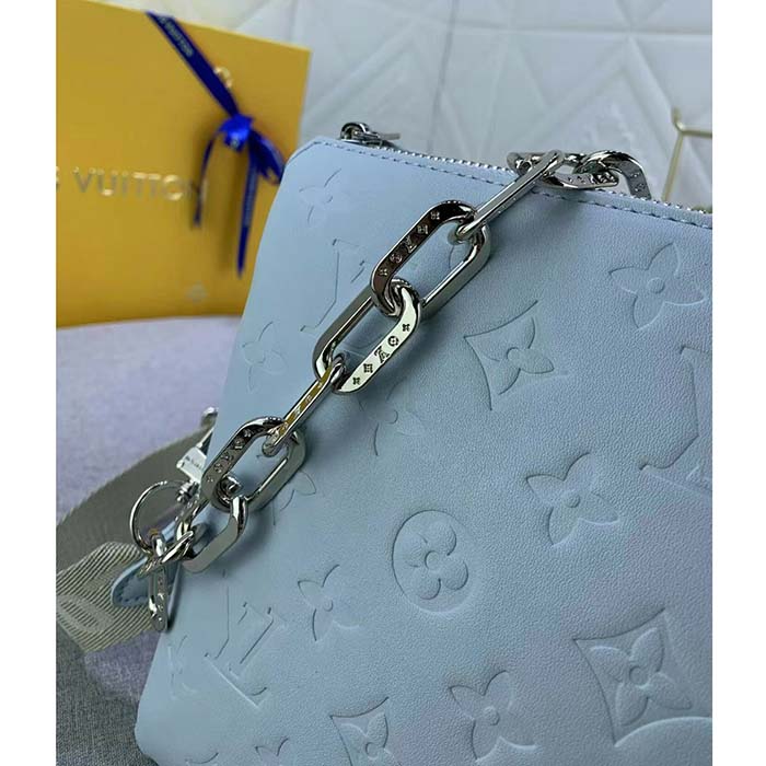 Louis Vuitton LV Women Coussin PM Handbag Ice Blue Lambskin Cowhide Leather Zip Closure