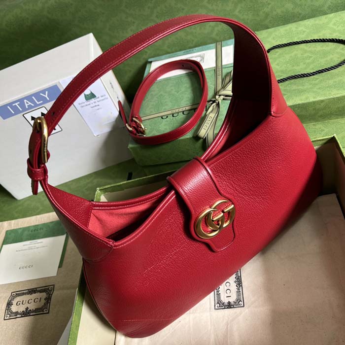Gucci Women GG Aphrodite Medium Shoulder Bag Red Soft Leather Double G