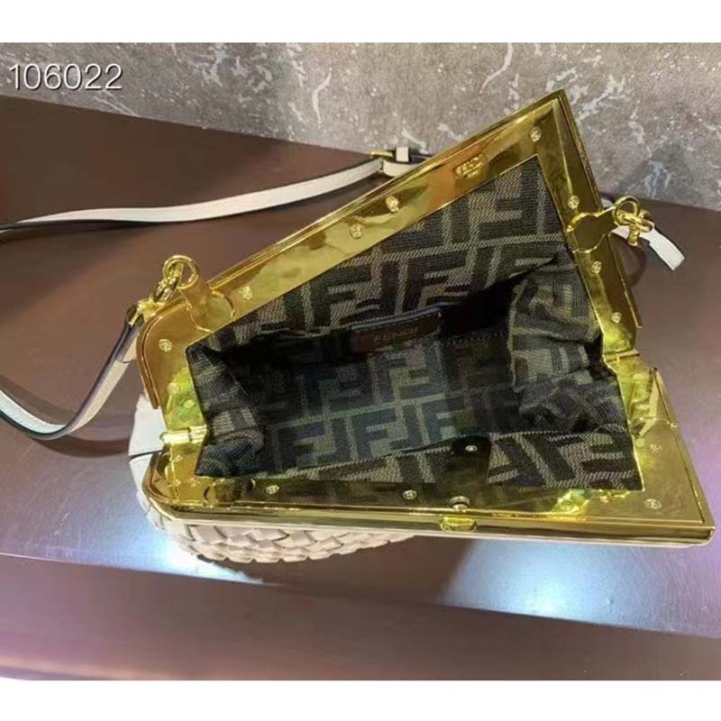 Fendi Women FF First Small Bag Mint Green Leather Interlace Bag