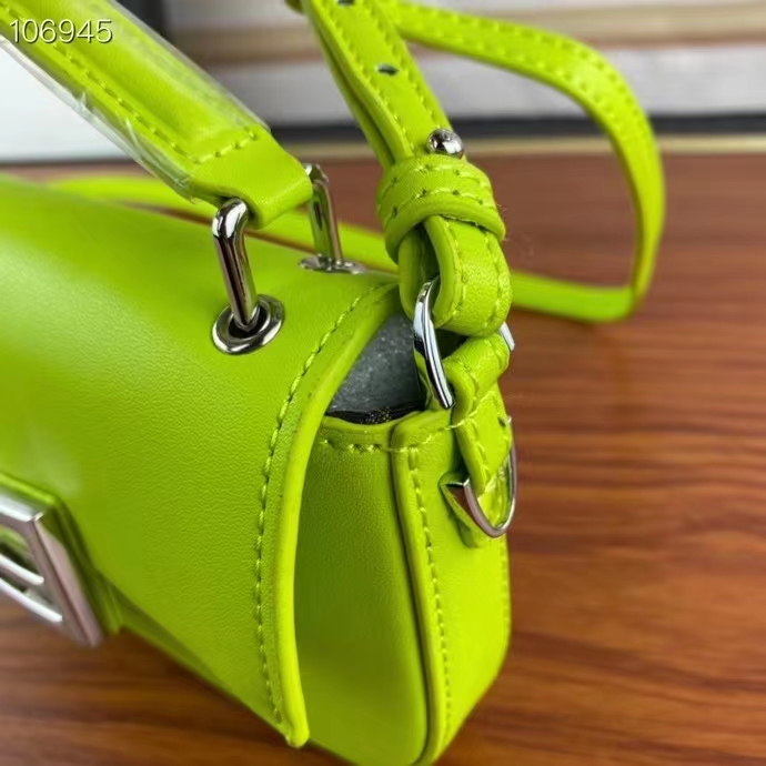 Fendi Women FF Baguette Phone Pouch Acid Green Silk Pouch