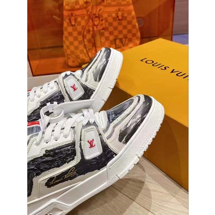 Louis Vuitton Unisex LV Trainer Sneaker Black Printed Calf Leather Rubber Outsole Initials