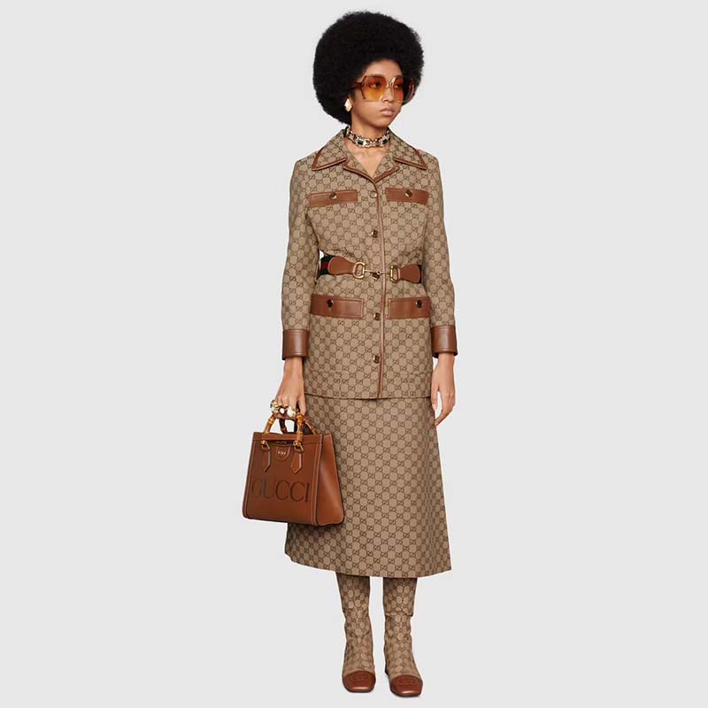 Gucci Women GG Diana Small Tote Bag Double G Brown Leather