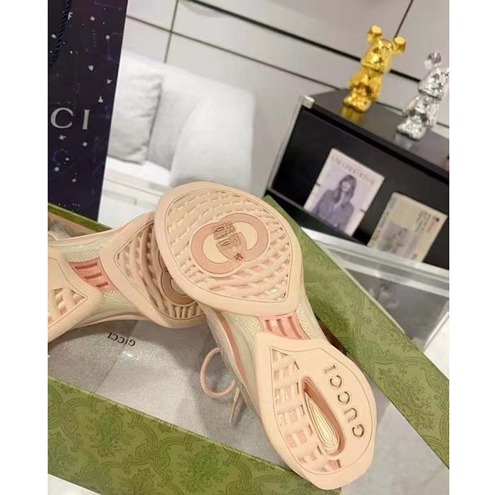 Gucci Women GG Gucci Run GG Crystal Mesh Sneaker Pink Suede Mid 6 CM Heel