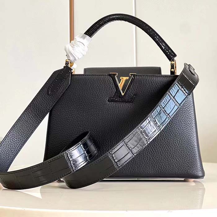 Louis Vuitton LV Women Capucines MM Handbag Black Taurillon Cowhide Leather