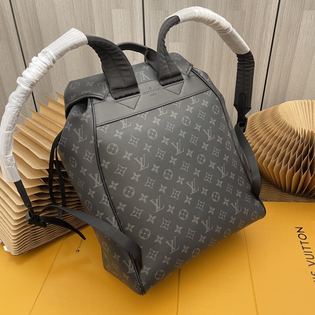 Louis Vuitton LV Unisex Montsouris Backpack Monogram Eclipse Coated Canvas Cowhide Leather