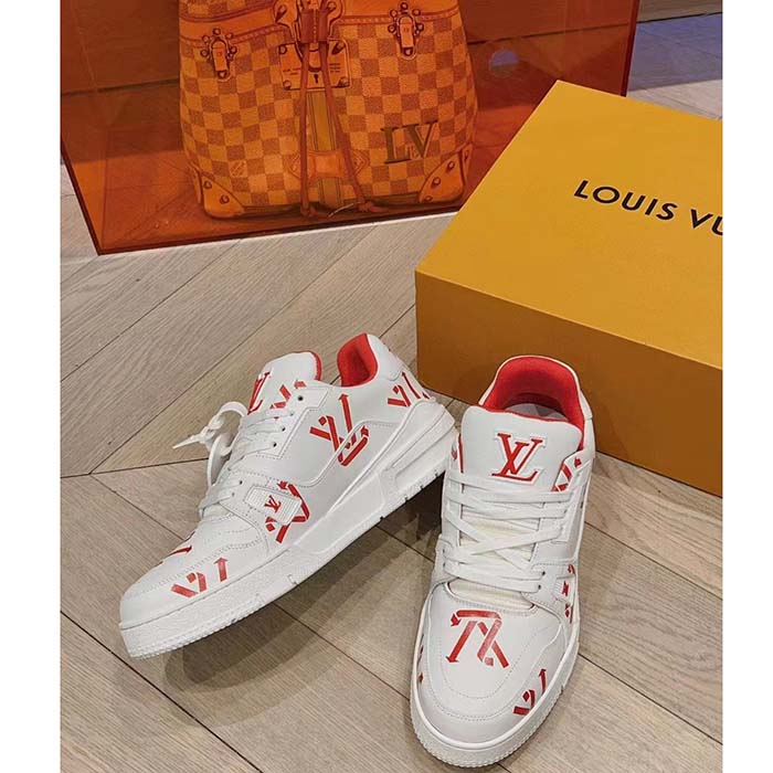 Louis Vuitton Unisex LV Trainer Sneaker Red Mix of Sustainable Materials
