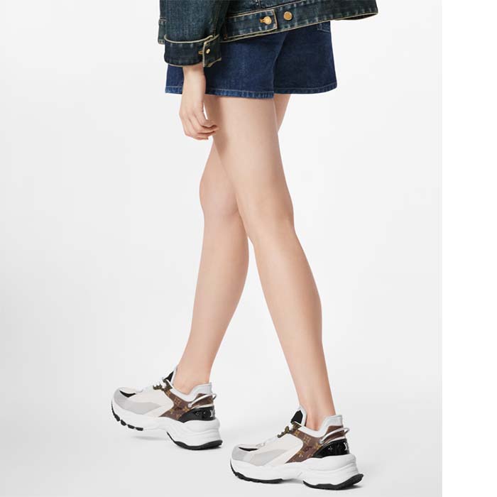 Louis Vuitton LV Unisex Run 55 Sneaker White Mix Materials Lifted Rubber Outsole