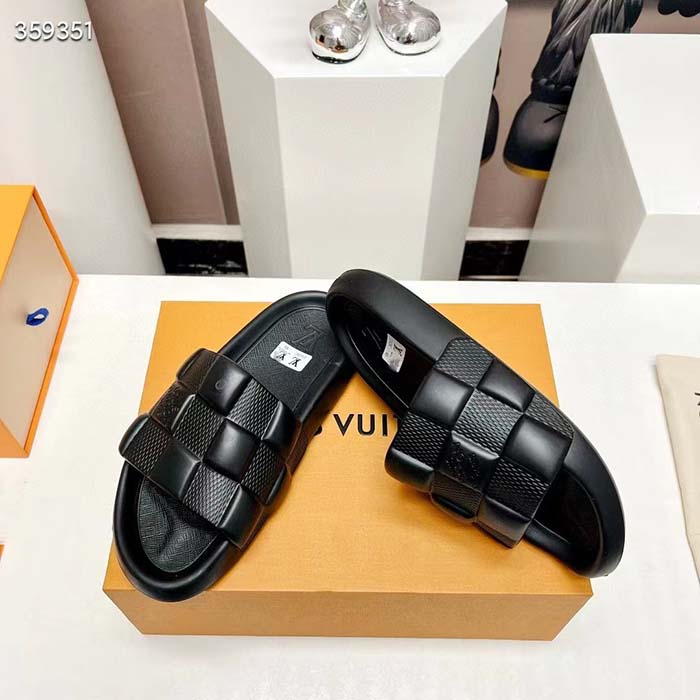 Louis Vuitton LV Unisex Waterfront Mule Black Maxi Damier Rubber Waterproof Rubber