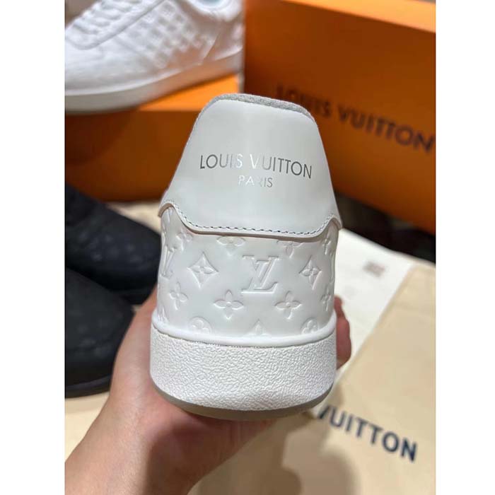 Louis Vuitton LV Unisex Rivoli Sneaker White Mini Monogram Embossed Calf Leather Rubber