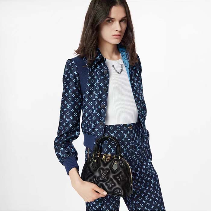 Louis Vuitton LV Women Alma BB Handbag Black Quilted Embroidered Smooth Calf Leather