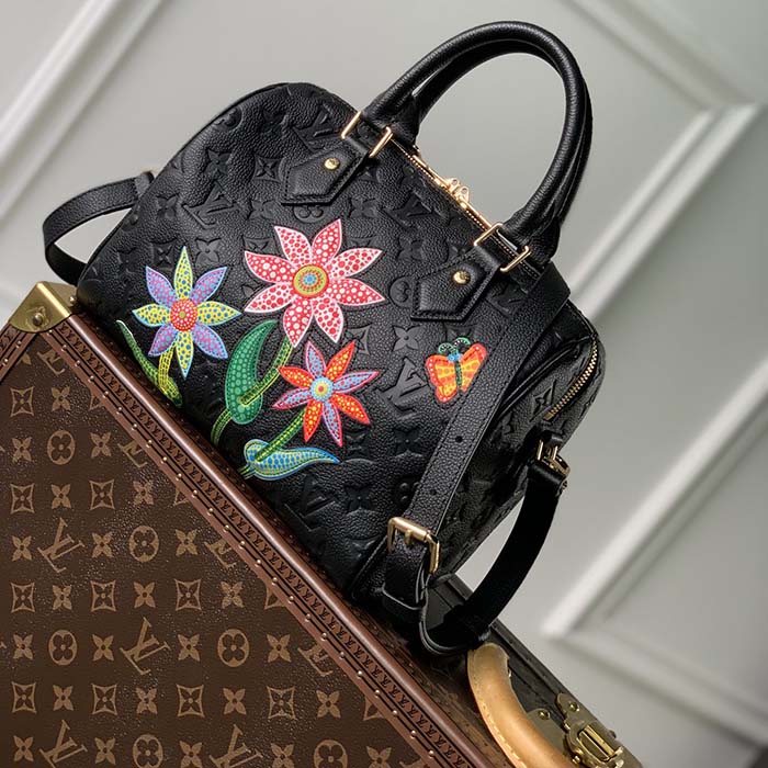 Louis Vuitton Women LVxYK Speedy Bandoulière 25 Black Embossed Grained Monogram Cowhide Leather