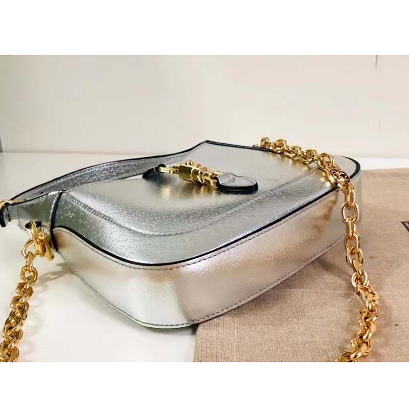 Gucci Women Jackie 1961 Lamé Mini Bag Silver Lamé Leather