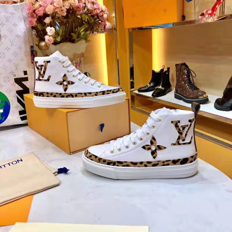 Louis Vuitton LV Unisex Stellar Sneaker Boot in Soft White Calfskin Leather with Giant LV Monogram Flowers
