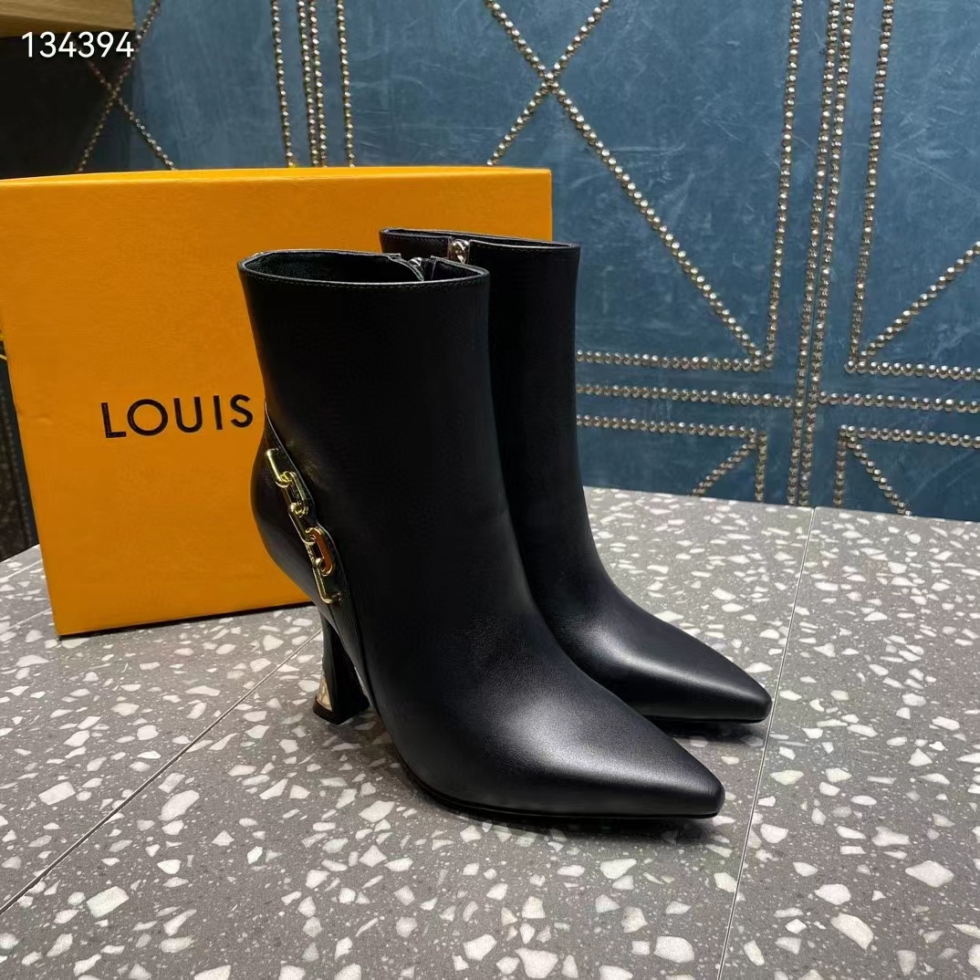 Louis Vuitton LV Women Sparkle Ankle Boot Black Lamb Leather Side Zip 9.5 CM Heel