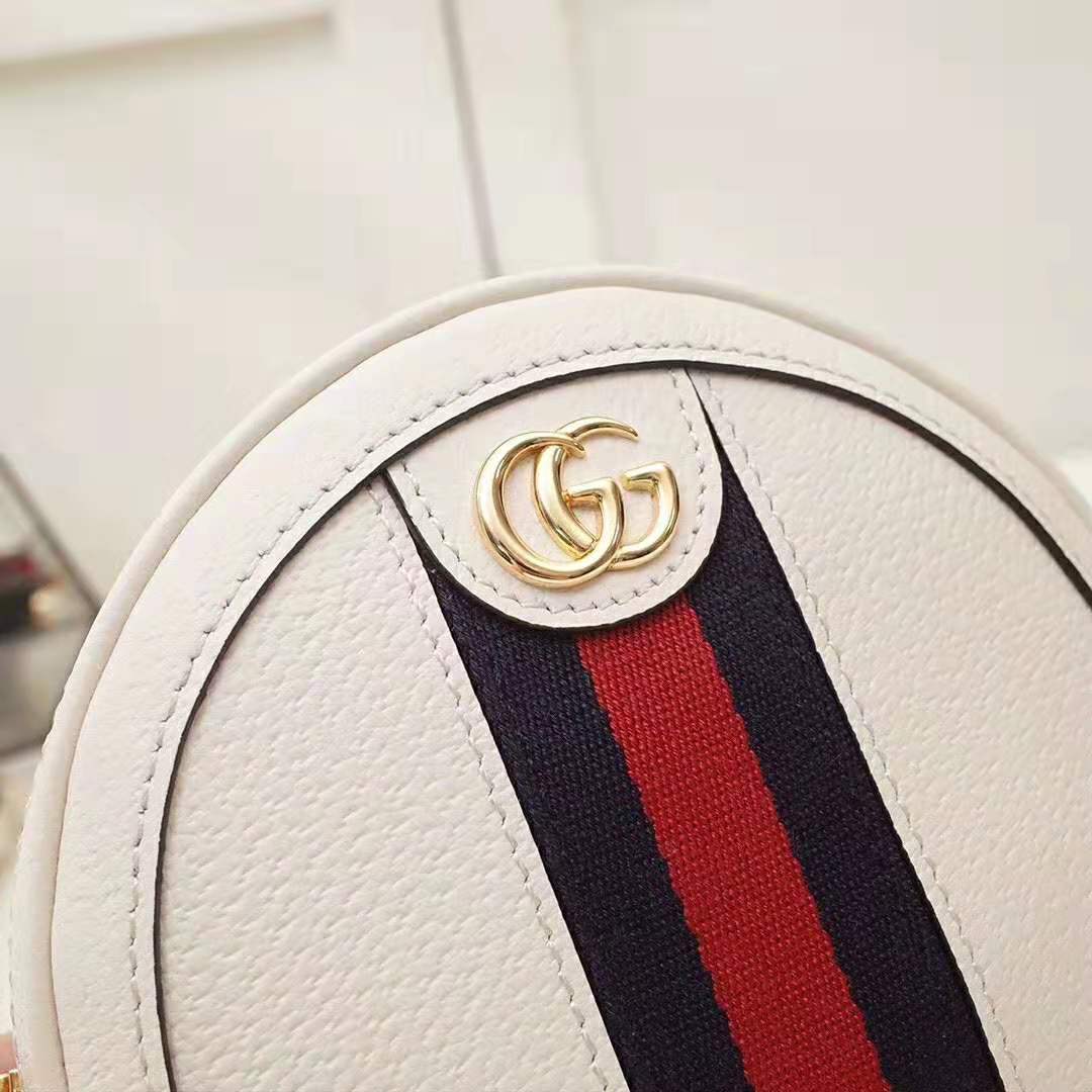 Gucci GG Women Ophidia Mini Backpack with Blue and Red Web in White Leather