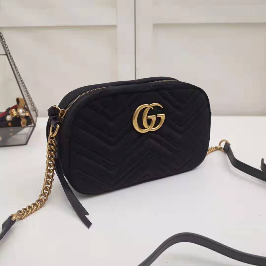Gucci GG Women GG Marmont Velvet Small Shoulder Bag-Black