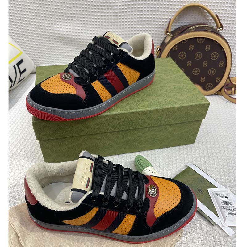 Gucci Unisex Lovelight Screener Sneaker Black Suede Rubber Sole Low 3.3 Cm Heel