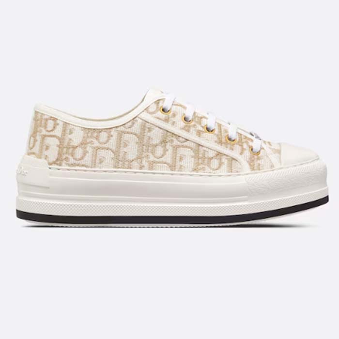 Dior Women Shoes CD Walk’N’Dior Platform Sneaker Gold-Tone Oblique Cotton Metallic Thread Embroidery