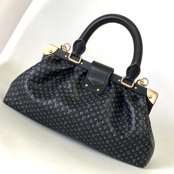 Louis Vuitton LV Women Monogram Clutch Black Calfskin Leather S-Lock