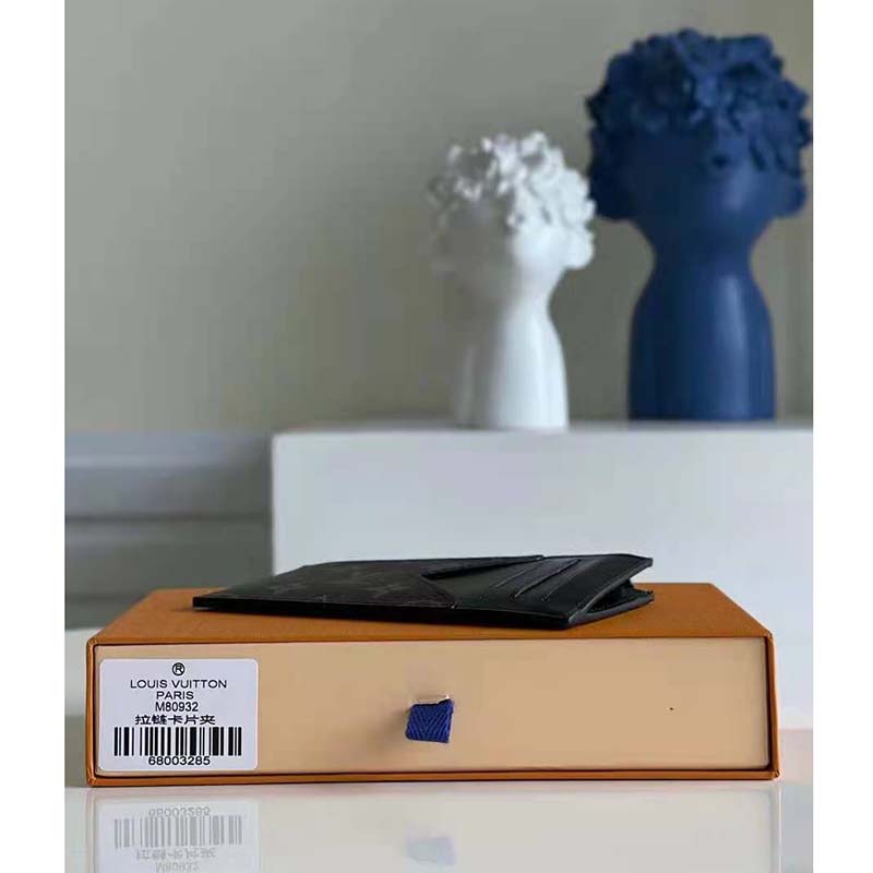 Louis Vuitton LV Unisex Coin Card Holder Monogram Eclipse Coated Canvas Blue Cowhide Leather