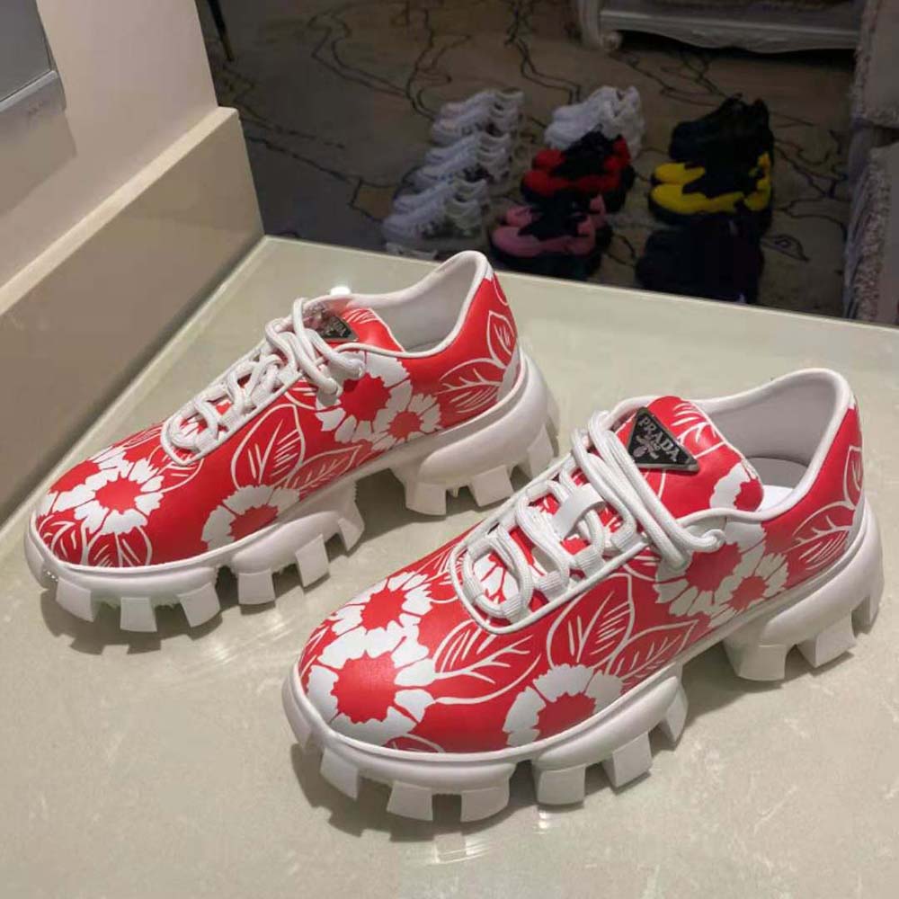 Prada Women Printed Nylon Sneakers-Red