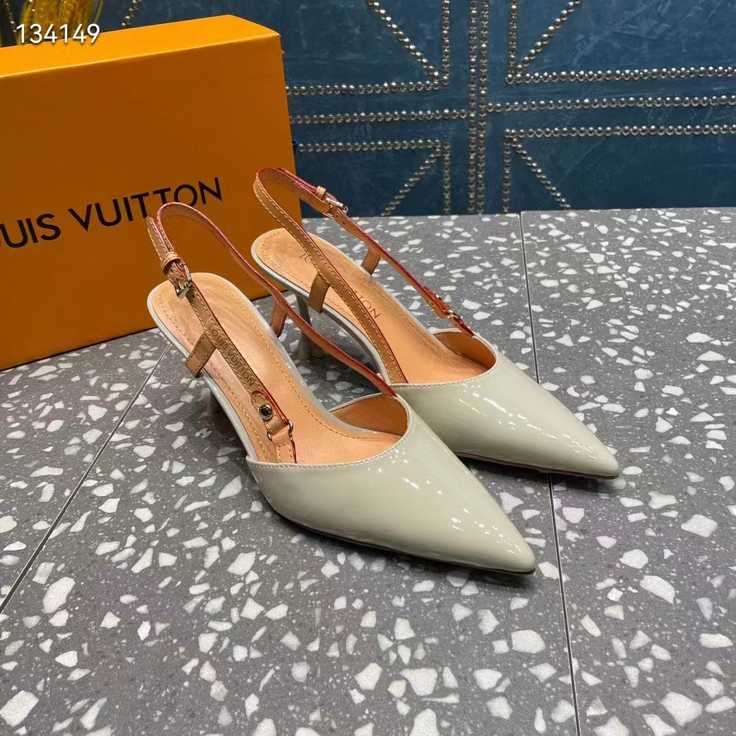 Louis Vuitton LV Women Blossom Slingback Pump Cream Patent Calf Leather Natural Cowhide