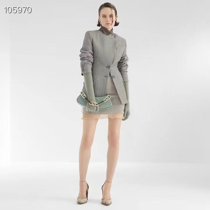 Fendi Women FF O’Lock Swing Mint Green Leather Pouch