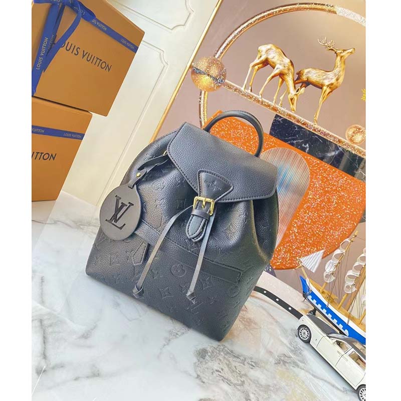 Louis Vuitton LV Unisex Montsouris Backpack Black Black Embossed Cowhide Leather