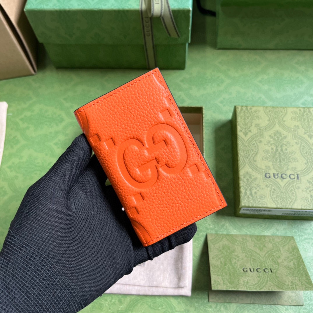 Gucci Unisex Jumbo GG Card Case Orange Jumbo GG Leather Moiré Lining