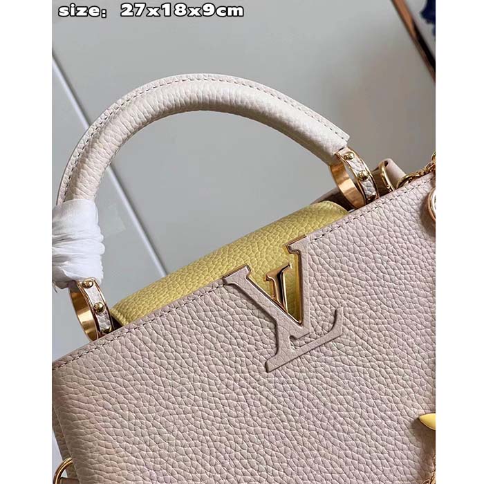 Louis Vuitton LV Women Capucines BB Handbag Beige Pink Taurillon Leather