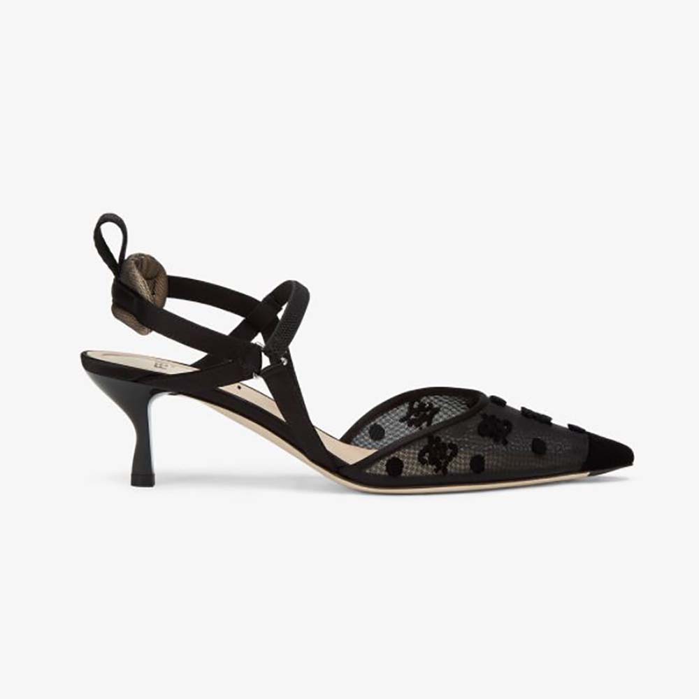 Fendi Women Colibri Lite Black Mesh and FF Karligraphy Medium-Heel Slingbacks