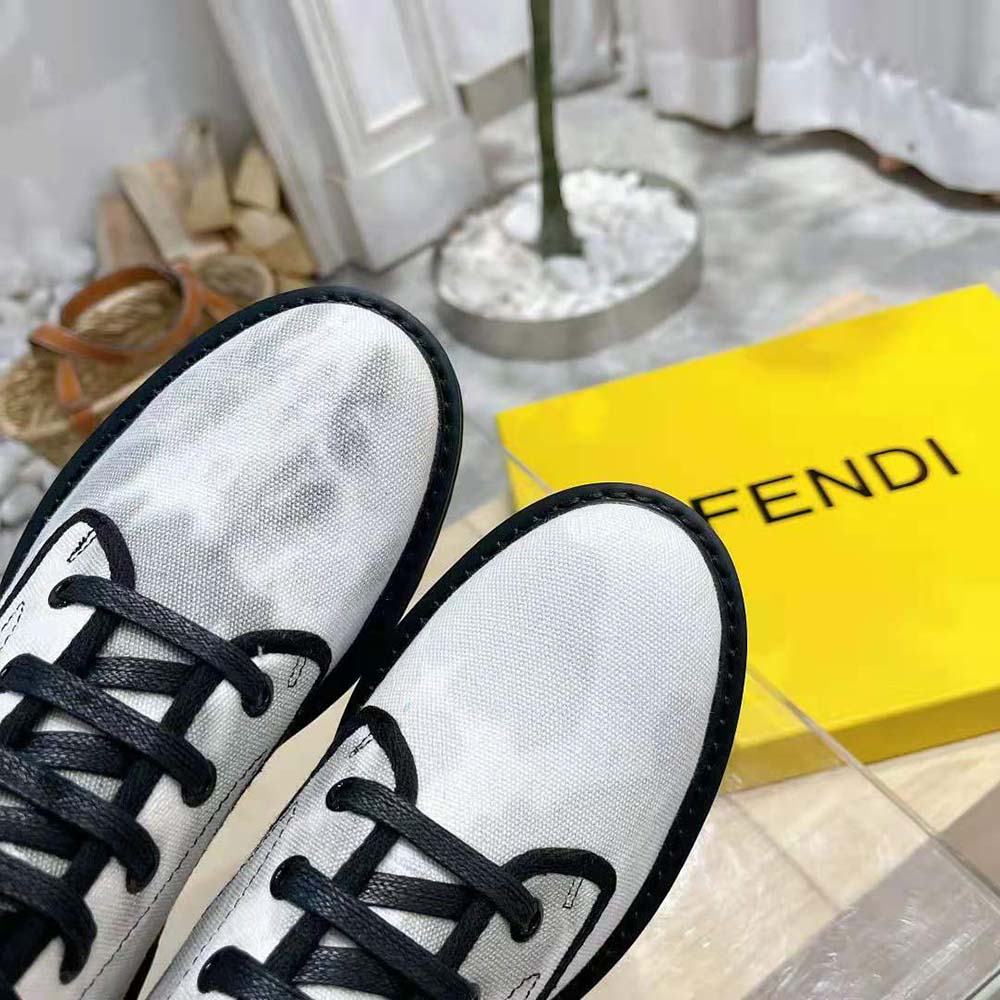 Fendi Women Signature Gray Canvas Biker Boots