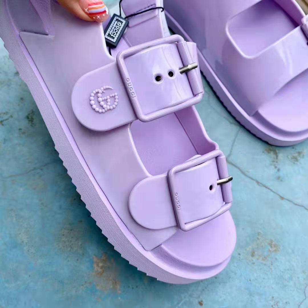 Gucci GG Women Sandal with Mini Double G Lilac Rubber