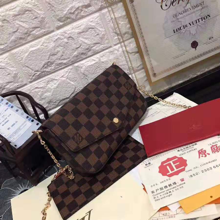 Louis Vuitton LV Women Félicie Pochette in Damier Ebene Coated Canvas-Brown