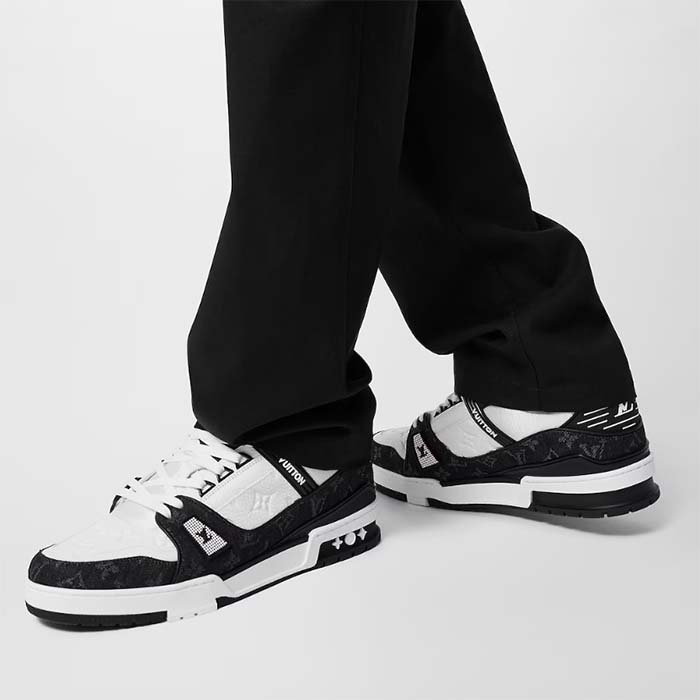 Louis Vuitton Unisex LV Trainer Sneaker Black Monogram Denim Monogram Embossed Grained Calf Leather