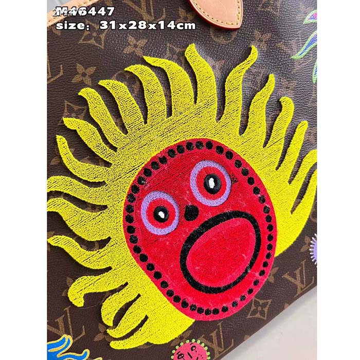 Louis Vuitton LV Unisex LV x YK Neverfull MM Monogram Coated Canvas Faces Print Embroidery