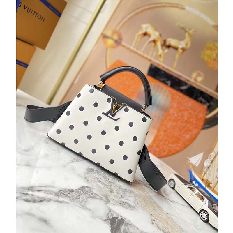 Louis Vuitton LV Women Capucines BB Black White Calfskin Cowhide Leather