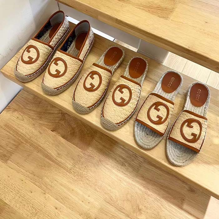 Gucci Unisex GG Interlocking G Espadrille Natural Raffia Leather Round