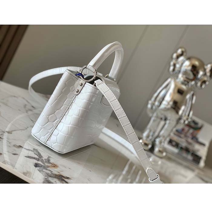 Louis Vuitton LV Women Capucines Mini Handbag White Brilliant Crocodilien Leather