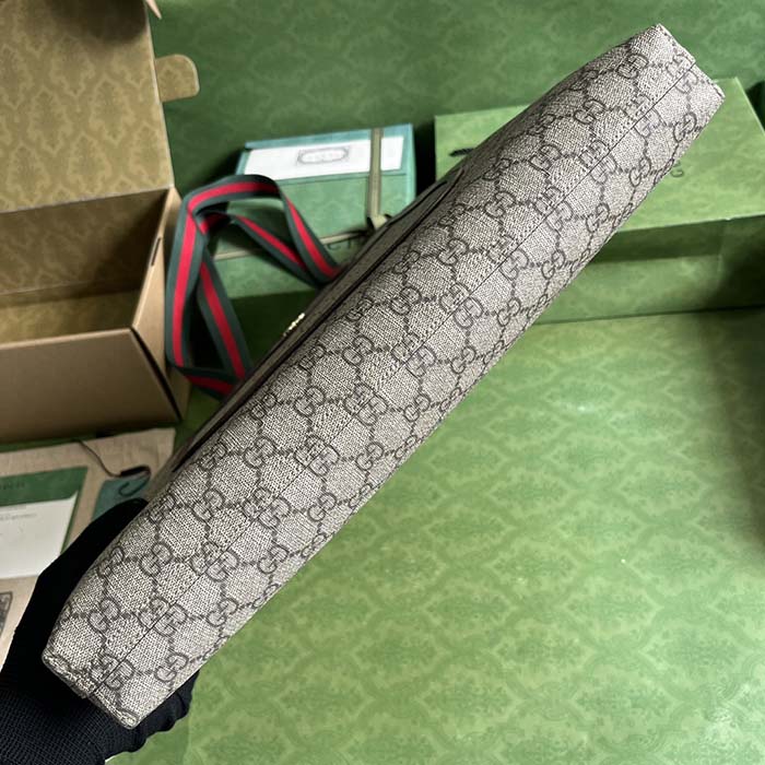 Gucci Unisex Ophidia GG Large Tote Bag Beige Ebony GG Supreme Canvas Brown Leather