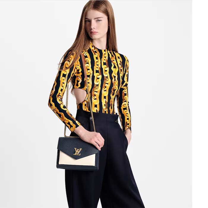 Louis Vuitton LV Women Mylockme Chain Bag Navy Blue Grained Calf Leather