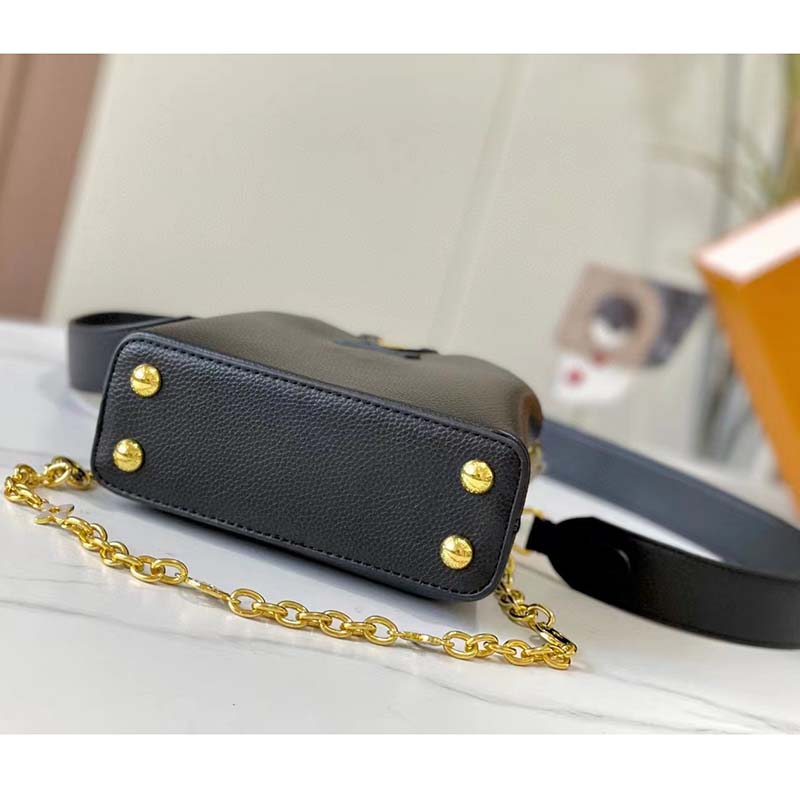 Louis Vuitton LV Women Capucines Mini Handbag Black Taurillon Leather