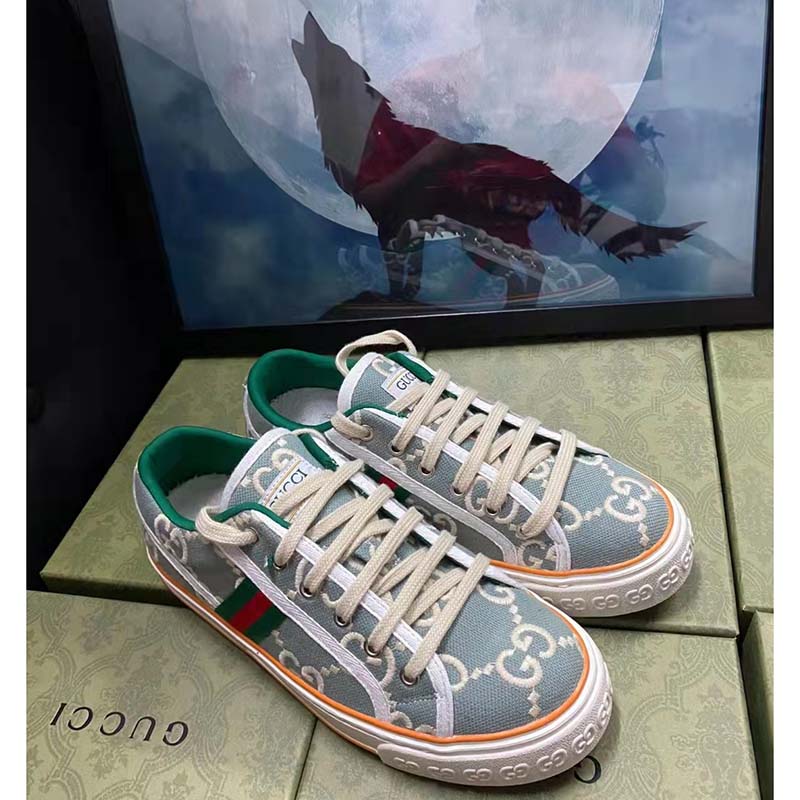 Gucci Unisex Gucci Tennis 1977 Sneaker Light Blue Ivory GG Stretch Cotton
