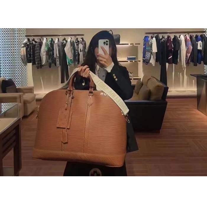 Louis Vuitton LV Unisex Alma Travel GM Cognac Calf Leather Double Zip Closure