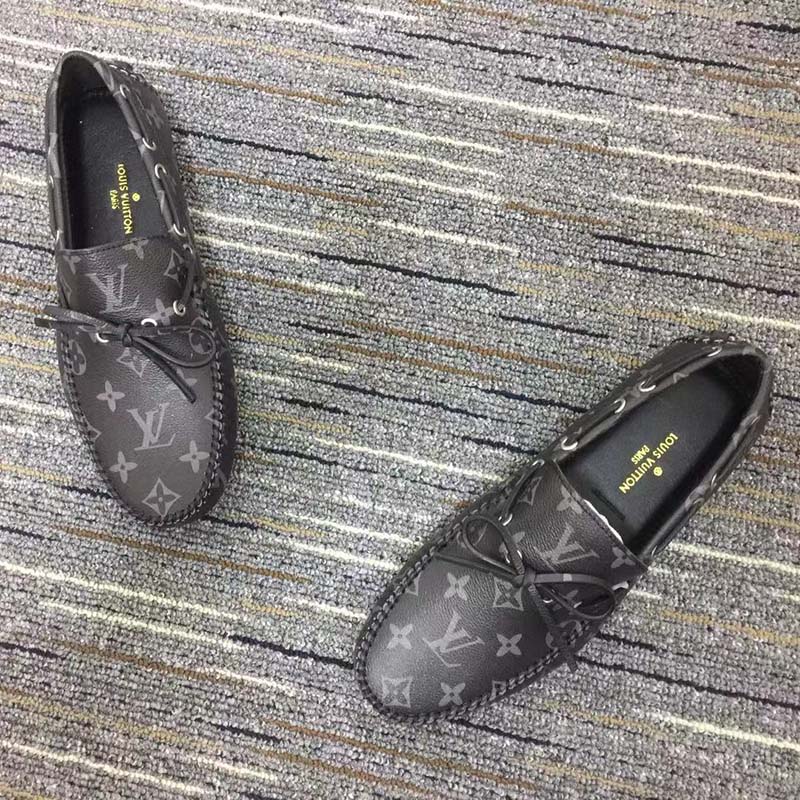 Louis Vuitton Unisex LV Arizona Moccasin Gray Black Monogram Eclipse Canvas