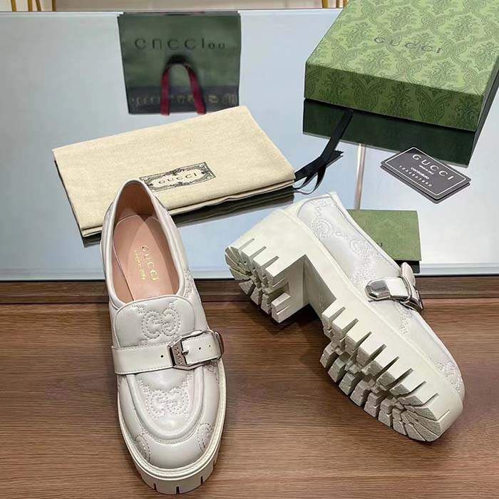 Gucci Women GG Matelassé Loafer Off White Leather Low 2.5 Cm Heel
